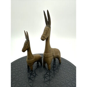 Set Of 2 Vintage Solid Brass Long-Necked Donkey Burro Llama Mama Baby